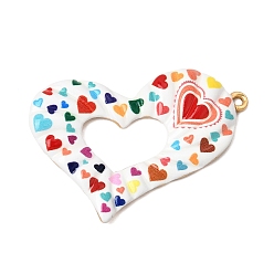 Colorido Colgantes de acero inoxidable impresos 304, encantos del corazón, revestimiento de iones (ip), real 18 k chapado en oro, colorido, 34.5x49x3.5 mm, agujero: 2 mm