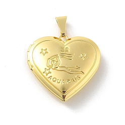 Водолей Подвески латуни медальон, без свинца и без кадмия, долговечный, стойки покрытие, реальный 18 k позолоченный, сердце с двенадцатью созвездиями, Водолей, 29x28.5x7 мм, отверстие : 7.5x3.5 мм, внутренний диаметр: 20x21 мм