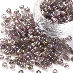 Misty Rose Round Glass Seed Beads, Transparent Colours Rainbow, Round, Misty Rose, 4mm