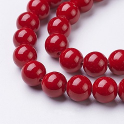 Red Natural Mashan Jade Round Beads Strands, Dyed, Red, 10mm, Hole: 1mm, about 41pcs/strand, 15.7 inch