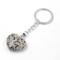 Mixed Stone Synthetic & Natural  Mixed Stone Keychain, with Iron Findings, Heart, Platinum, 86mm