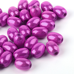Magenta Spray Painted Acrylic Beads, Miracle Beads, Bead in Bead, Oval, Magenta, 11x8x8mm, Hole: 2mm, about 1200pcs/500g