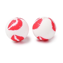 Lip Экологически чистые силиконовые бусины пищевого качества с печатью, круглые, фокусные бусы, красные, губа, 15 мм, отверстие : 2 мм