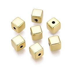 Golden Plated UV Plating Acrylic Beads, Cube, Golden Plated, 9x9x8.5mm, Hole: 2.2mm