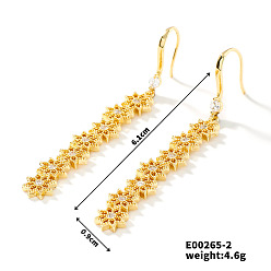 Золотой 2024 серьги-кисточки из латуни и прозрачного кубического циркония, модные блестящие цветочные серьги-подвески, золотые, 61x9 мм