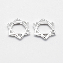 Посеребрённый Долговечная оправа из сплава, для евреев, звезда Давида, 925 серебро покрытием, серебряные, 14x14x2.5 мм, отверстие : 1 мм