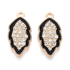 Черный Подвески из эмали и сплава, с кристально горный хрусталь, без кадмия и без свинца, золотой свет, лист прелести, чёрные, 25.5x12x3 мм, отверстие : 1.8 мм