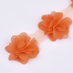 Dark Orange Organza Flower Ribbon, Costume Accessories, For Party Wedding Decoration and Earring Making, Dark Orange, 50~60mm, about 10yard/bundle