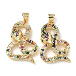 Настоящее золото 18K Латунные микро проложить кубического циркония подвески, стойки покрытие, змея, без свинца и без кадмия, долговечный, реальный 18 k позолоченный, 27.5x18.5x6 мм, отверстие : 3.7x3.5 мм