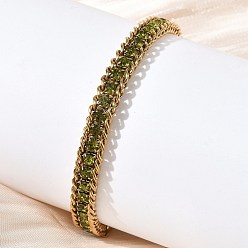 Olive Terne 304 Bracelets de tennis en acier inoxydable ornés de strass et de chaînes torsadées, placage ionique (ip), or, vert olive, 6.73 pouce (17.1 cm)