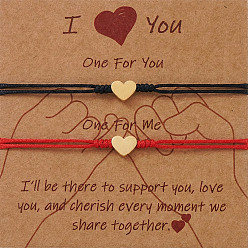 (52) Непрозрачная лаванда 2шт. сердечки 304 браслеты из плетеных бусин из нержавеющей стали, регулируемый набор парных браслетов из плетеного нейлонового шнура, с поздравительной открыткой "Я люблю тебя", разноцветные, 11.02 дюйм (28 см)