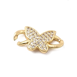 Бабочка Шармы-соединители из латуни с микропаве из прозрачного кубического циркония, реальный 18 k позолоченный, долговечный, без кадмия и без свинца, стойки покрытие, бабочка, 20.5x10x3 мм, отверстие : 4x3 мм