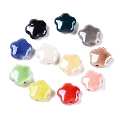 (52) Непрозрачная лаванда Фарфоровые бусины ручной работы, яркие глазированный фарфор, цветок, разноцветные, 14x15x6.5 мм, отверстие : 2 мм