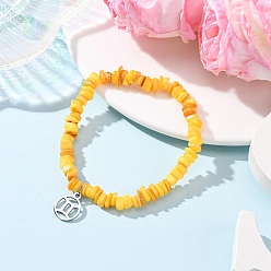 Желтый Созвездие не тускнеет 304 браслеты с подвесками из нержавеющей стали, Браслеты из натуральных пресноводных ракушек, эластичные, для мужчин и женщин, созвездие, Близнецы, желтые, 1/8 дюйм (0.4 см) ~ 1/4 дюйм (0.6 см), внутренний диаметр: 2 дюйм (5.2 см)