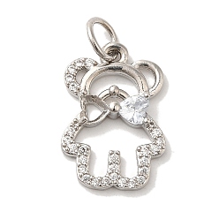 Платина Латунные микро проложить кубического циркония подвески, долговечный, без кадмия и без свинца, медведь, платина, 19.5x13.5x3.5 мм, отверстие : 4 мм