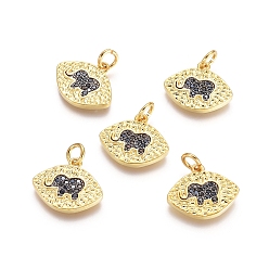 Черный Цвет Металла & Золотой Латунные микро проложить кубического циркония подвески, с прыжковых колец, глаз и слон, чёрные, металлический черный & золотой, 13x15x2 мм, отверстие : 3 мм