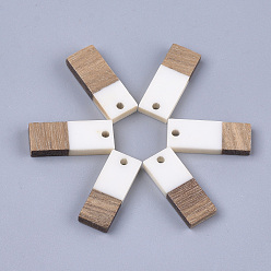 Creamy White Resin & Walnut Wood Pendants, Rectangle, Creamy White, 23x9x3.5mm, Hole: 1.8mm