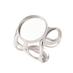 Color de Acero Inoxidable 304 componentes del anillo del brazalete de acero inoxidable, Ajuste del anillo de la almohadilla redonda, color acero inoxidable, 18 mm, tamaño de EE. UU. 7 1/4 (17.5 mm), tamaño de la bandeja: 14 mm