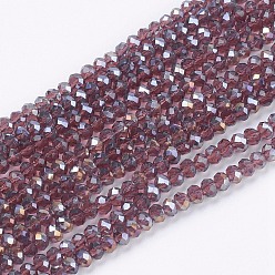 Коричневый Стеклянные бусины с гальваническим покрытием , с полным покрытием цвета радуги, граненые, рондель, коричневые, 3x2 мм, отверстие : 0.8 мм, около 135~140 шт / нитка, 11.81~13.38 дюйм (30~34 см)