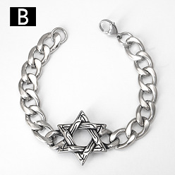Star of David Панк и викинг 304 браслеты из нержавеющей стали, Браслеты-цепочки для женщин и мужчин, античное серебро, звезда Давида, 7.09 дюйм (18 см)