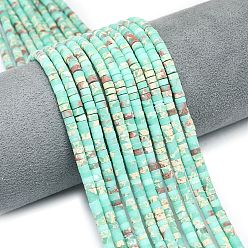 Аквамарин Окрашенные нити синтетических бус императорской яшмы, матовые, дисковые бусы, Heishi бусы, аквамарин, 4~4.5x2~2.5 мм, отверстие : 1 мм, около 155~157 шт / нитка, 15.24 дюйм (38.7 см)
