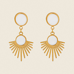 Настоящее золото 18K Веер 304 серьги-подвески из нержавеющей стали, реальный 18 k позолоченный, 41.2x21 мм