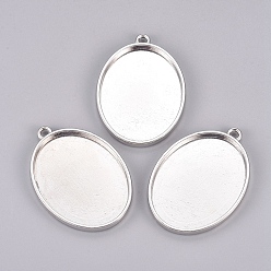 Платина Настройки подвески кабошона овального подноса тибетского стиля сплав, чашки безель с краями, без кадмия и без свинца, платина, лоток : 40x30 мм, 48x34x3 мм, Отверстие : 3 мм , около 93 шт / 1000 г