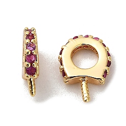 Сливовый Подставка для подков, покрытие латунь, микропаве, кубический цирконий, подвесные петли, привязка поручительств, за половину пробурено бисера, без кадмия и без свинца, долговечный, реальный 18 k позолоченный, слива, 8x6x2 мм, отверстие : 3 мм, штифты : 0.8 мм
