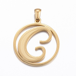Golden Ionenbeschichtung (IP) 304 Edelstahlanhänger, flach rund mit letter.c, golden, 28x25x1.2 mm, Bohrung: 6x3 mm