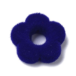 Dark Blue Flocky Resin Beads, Flower, Dark Blue, 14x15x4mm, Hole: 1.4mm