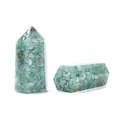 Амазонит Оргон обелиск Джамбо, Украшение для домашнего дисплея из смолы, исцеляющие каменные палочки, для рейки чакра медитативная терапия decos, с натуральным амазонитом внутри, неправильные шестиугольные призмы, 51~52x26~27x20~23 мм