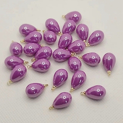Dark Violet ABS Plastic Imitation Pearl Pendants, with Metal Findings, Teardrop Charm, Dark Violet, 14x10mm