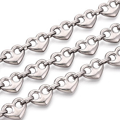 Нержавеющая Сталь Цвет 304 ссылка цепи из нержавеющей стали сердце, несварные, с катушкой, цвет нержавеющей стали, 15.5x12.5x3.5 мм, около 16.40 футов (5 м) / рулон