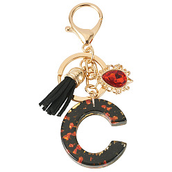Letter C Resin Keychains, with Lobster Claw Clasps, Light Gold, Letter C, 102mm, Letter: 44x37x7.5mm