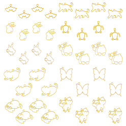 Golden Zinc Alloy Open Back Bezel Pendants, for DIY UV Resin, Epoxy Resin, Pressed Flower Jewelry, Mixed Animal Shapes, Golden, 40pcs/bag