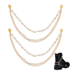 Золотой 2 шт стеклянные жемчужные и латунные цепочки цепи для ремней для ботинок, Сплав с застежками когтя омара, золотые, 247 мм