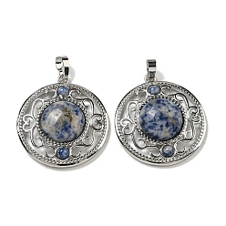 (306FM) Жонкиль матовый с лаймовой подкладкой Натуральные синие пятна яшмы подвески, покрытие стойки латунные полые плоские круглые подвески, без кадмия и без свинца, платина, 36.5x33x9.5 мм, отверстие : 7.5x5 мм