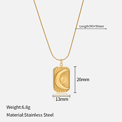 Rectangle 304 ожерелья с подвесками из нержавеющей стали для женщин, золотые, Прямоугольник с луной, 15.35 дюйм (39 см), Кулон : 20x13 мм