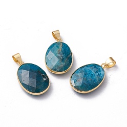 Apatite Natural Apatite Pendants, with Brass Edge & Bails, Oval, Faceted, Golden, 27x17x6.5mm, Hole: 5.5x3.5mm