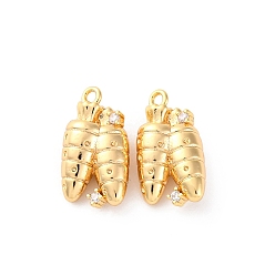 Настоящее золото 18K Подвески латунные горный хрусталь, без кадмия, без никеля и без свинца, морковное очарование, реальный 18 k позолоченный, 15.5x8.5x5 мм, отверстие : 1.4 мм