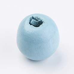 Светло-Голубой Природных шарики древесины, окрашенные, круглые, 14x13 мм, Отверстие : 3.5~4.5 мм , около 680 шт / 500 г
