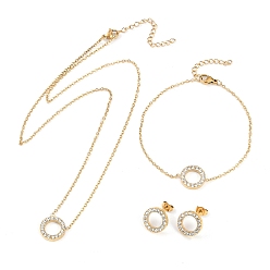 Золотой Кольцо 304 подвеска из нержавеющей стали с кристаллами и стразами, ожерелья, браслеты и серьги-гвоздики для женщин, золотые, ожерелье: 17.72 дюйм (450 мм)