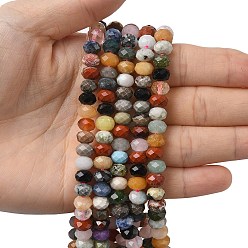 Смешанные камни Природных драгоценных камней смешанного бисер нитей, граненые, рондель, смешанные окрашенные и неокрашенные, 7.5~8x5 мм, отверстие : 1 мм, около 72 шт / нитка, 15.35'' (39 см)