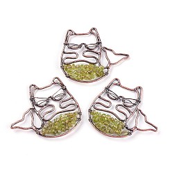 Peridot Natural Peridot Big Pendants, with Brass Findings, Animal, Red Copper, 44x50x6mm