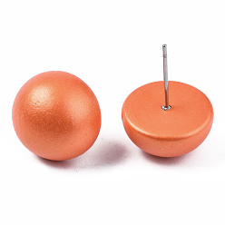 Коралловый Расписные полукруглые серьги из дерева шима для девушек и женщин, серьги-гвоздики с 316 хирургическими булавками из нержавеющей стали, коралл, 15x8.5 мм, штифты : 0.7 мм