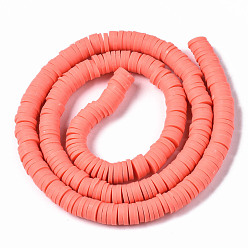 Tomato Handmade Polymer Clay Beads Strands, for DIY Jewelry Crafts Supplies, Heishi Beads, Disc/Flat Round, Tomato, 6x0.5~1mm, Hole: 1.8mm, about 290~320pcs/strand, 15.75 inch~16.14 inch(40~41cm)