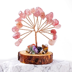 Клубничный Кварц Натуральная клубничная кварцевая крошка, украшения «Древо жизни», деревянная основа с орнаментом фэн-шуй из медной проволоки, 50~70x30~40 мм