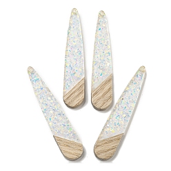 Прозрачный АВ Деревянные подвески, смола и золотая фольга, слеза, ясно AB, 53.5x11x4 мм, отверстие : 1.5 мм