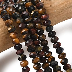 (52) Непрозрачная лаванда Трехцветные нити бусин из натурального тигрового глаза, граненые, рондель, смешанные окрашенные и неокрашенные, разноцветные, 5.5~6.5x4.5 мм, отверстие : 1 мм, около 91~94 шт / нитка, 15.35'' (39 см) ~ 15.43'' (39.2 см)