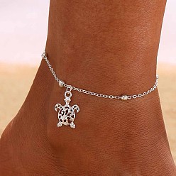 Платина Летние пляжные браслеты на ногу с полой морской черепахой из сплава для женщин, платина, 10-1/4 дюйм (260 мм)